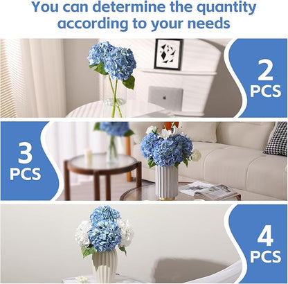 Nubry 22.44In Blue Hydrangea Artificial Flowers, 2Pcs Latex Faux Real Touch Large Hydrangea Flowers with Long Stems & Leaves for Home Office Decor Wedding Party Arrangements(Blue)