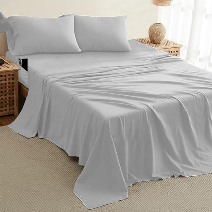 DREAMCARE Full Size Sheets – 4 pcs Cooling Sheets – up to 21” Deep Full Sheet Set – Hotel Luxury Sheets & Pillowcases – Superior Softness 100% Fine Microfiber with Side Pocket – Light Gray