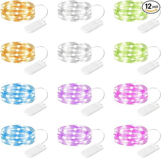 12 Pack Fairy Lights Battery Operated String Lights, 7ft 20 Led Fairy String Lights, Waterproof Copper Wire Firefly Starry String Light for DIY Wedding Party Bedroom Christmas (Multicolor)