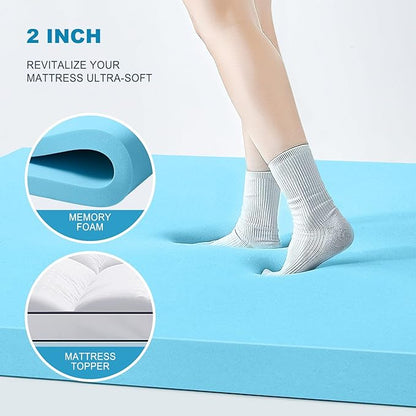 MASVIS Queen Size Dual Layer 4 Inch Memory Foam Mattress Topper, 2 Inch Gel Memory Foam and 2 Inch Cooling Pillow Top Mattress Pad Cover for Back Pain, Medium Support