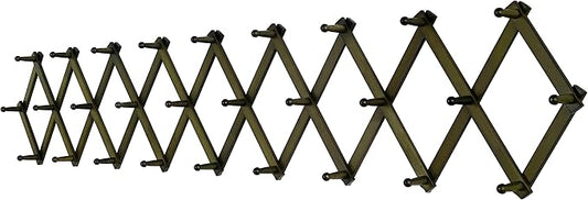 SKOLOO Accordion Wall Hanger with 28 Hooks, Modern Expandable Coat Rack Hat Rack for Wall, Solid Wooden, Dark Walnut Color