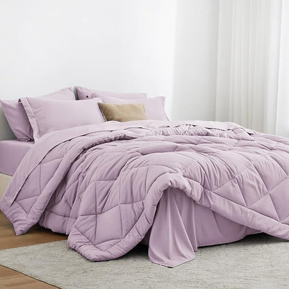 Love's cabin Twin XL Comforter Set Light Purple, 5 Pieces Twin XL Bed in a Bag, All Season Bedding Sets with 1 Comforter, 1 Flat Sheet, 1 Fitted Sheet, 1 Pillowcase and 1 Pillow Sham