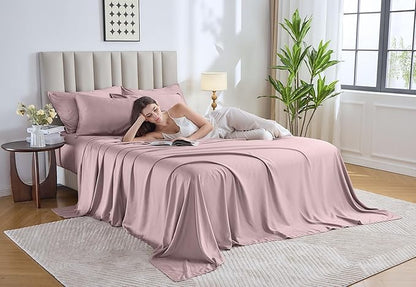 Pure Bamboo California King Sheets, Genuine 100% Organic Viscose Derived from Bamboo Bed Sheet Set, Soft & Cooling, Double Stitching, Lifetime Quality Promise (California King, Dusty Pink)