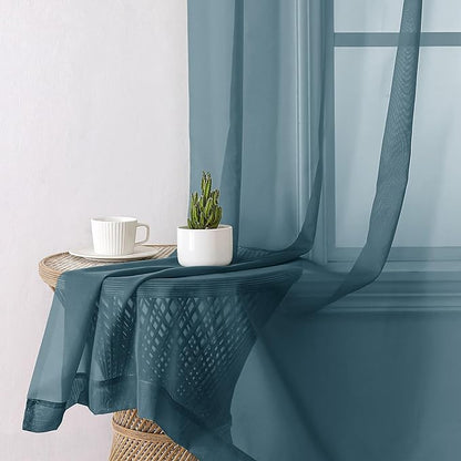 Aiyufeng Dusty Blue Sheer Curtains 96 Inches Long 2 Panels Set, Light Filtering Soft Airy Voile Rod Pocket Dusty Blue Sheer Window Drapes for Bedroom Living Room, Each 42Wx96L Inches
