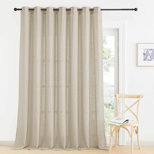 RYB HOME Linen Sheer Curtains for Living Room Bedroom Kitchen, Light Filtering Vertical Breathable Fabric Farmhouse Privacy Protection Window Drapes, W 60 x L 95 inches, Beige, 1 Panel