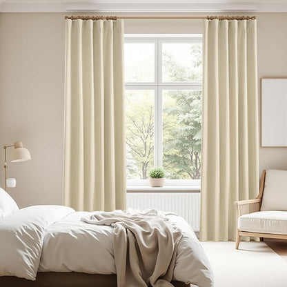KangBang Latte Beige Blackout Curtains 102 Inches Long, Thermal Insulated Light Blocking Back Tab Pleated Curtains for Living Room, Soft Linen Textured Farmhouse Boho Curtains 2 Panels, 52x102 Inch