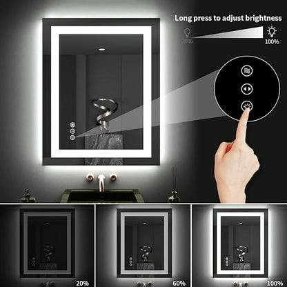 LOAAO 24"X30" LED Bathroom Mirror with Lights, Anti-Fog, Dimmable, Backlit + Front Lit, Lighted Bathroom Vanity Mirror for Wall, Memory Function, Tempered Glass, ETL Listed