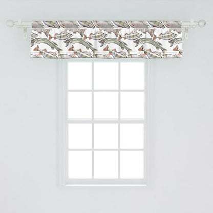 Ambesonne Fishes Window Valance, Watercolor Common Carp Perch and Bass Freshwater Animals Themed Seafood Drawing, Curtain Valance for Kitchen Bedroom Decor with Rod Pocket, 42" x 12", Pale Blue Grey