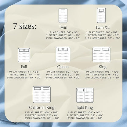 LuxClub 5 PC Split King Sheet Set, Breathable Luxury Bed Sheets, Deep Pockets Wrinkle Free Cooling Sheets Machine Washable Hotel Bedding Silky Soft - Sky Split King