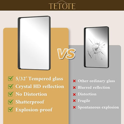 TETOTE Black Bathroom Mirror 30 x 30 Matte Black Metal Framed Vanity Mirror, Tempered Glass, Wall Mounted for Bathroom, Entryway, Bedroom, Living Room(Horizontal/Vertical)