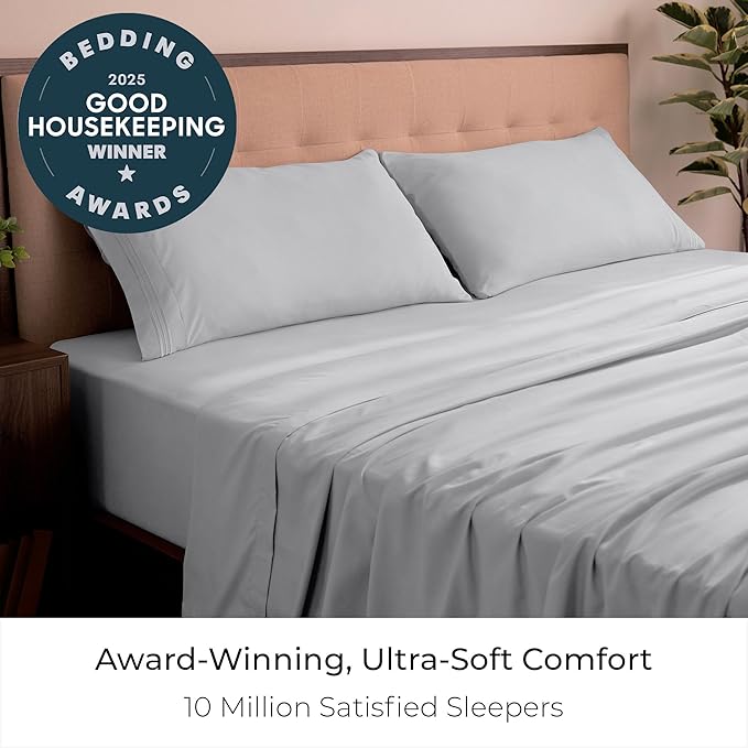Mellanni King Sheets Set - 4 PC Iconic Collection Bedding - Hotel Luxury, Extra Soft, Cooling Bed Sheets - Wrinkle, Fade, Stain Resistant (King, Light Gray)