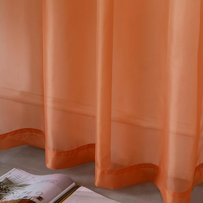 DUALIFE Terracotta Extra Long Curtains for Bedroom 2 Panel Sets Grommet Sheer Curtains for Living Room 52X120 Inches Long 10 FT Rust Burnt Orange Red