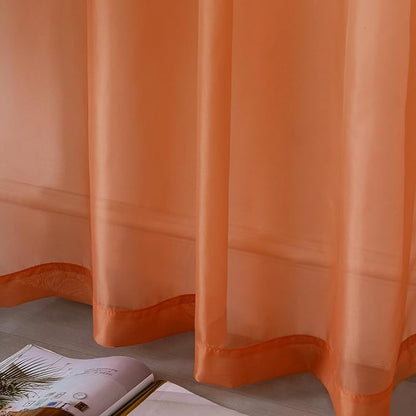 DUALIFE Terracotta Extra Long Curtains for Bedroom 2 Panel Sets Grommet Sheer Curtains for Living Room 52X120 Inches Long 10 FT Rust Burnt Orange Red