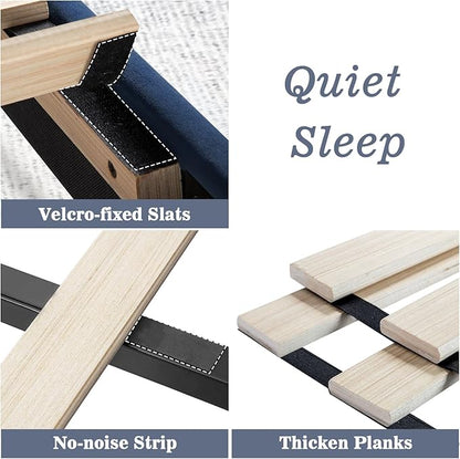 Allewie Queen Platform Bed Frame/Velvet Upholstered Bed Frame with Vertical Channel Tufted Headboard/Strong Wooden Slats/Mattress Foundation/Box Spring Optional/Easy Assembly/Navy Blue