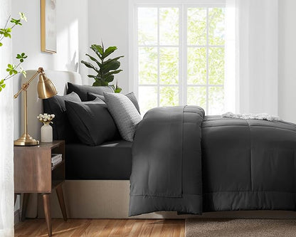 CozyLux Twin XL Comforter Set Dark Grey, 5 Pieces Twin Extra Long Bed in a Bag for College Dorm, All Season Bedding Set with Stitch Quilted Comforter, Flat Sheet, Fitted Sheet, Pillowcases