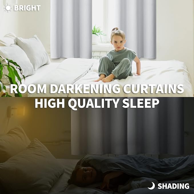 BGment Room Darkening Curtains 72 Inches Long - Grommet Thermal Insulated Drapes Window Treatment Curtains for Bedroom, 2 Panels, 52 x 72 Inch, Greyish White