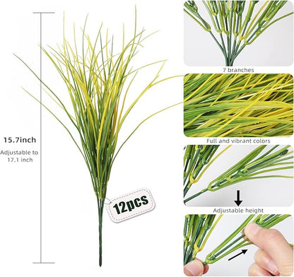 RECUTMS Fake Grass Plant,Fake Plants Outdoor, Artificial Grass, UV Resistant Fake Bushes Plastic Artificial Greenery Shrubs, Faux Greenery for House Garden Patio Front Porch Indoor Decor(Yellow)
