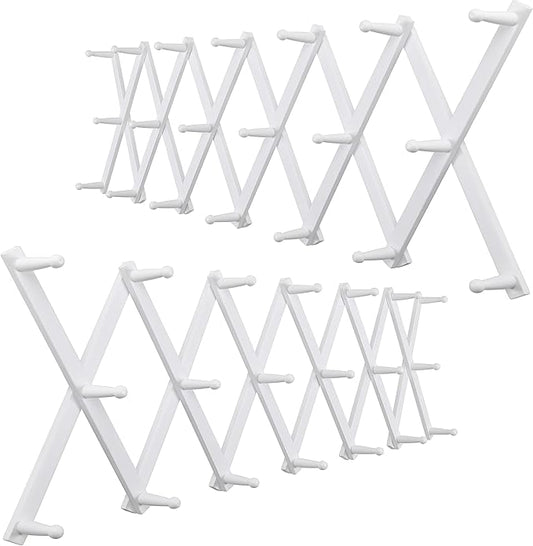 WEBI Accordion Wall Hanger,Expandable Wooden Coat Rack,Accordion Hat Rack for Wall,Accordion Hook Rack for Hats,Caps,20 Peg Hooks,White,2 Packs