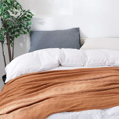 BOURINA Almond Throw Blanket 50x60 Inches Throw Textured Solid Soft Sofa Couch Decorative Knit Blanket