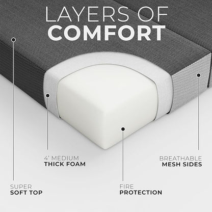 Cozzzi 4 Inch Twin Folding Mattress for Floor and Traveling with Removable Cover - Lightweight and Portable Mattress for Adults & Kids - Compact and Easy to Storage (75in x 39in x 4in)