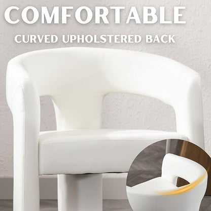 Modern Barrel Dining Chairs Set of 2, PU Leather Upholstered Accent Side Chair with Arms Comfy Makeup Vanity Chairs, Dining Living Room Kitchen Chairs, White