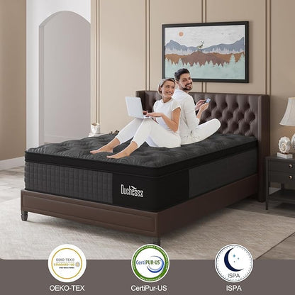 King Mattress, 12 Inch Hybrid Mattresses Black with Gel Memory Foam and Individually Pocket Innerspring Euro Top Medium Firm for Motion Isolation, Edge Support