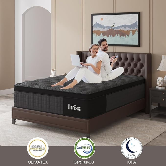 Queen Mattress, 10 Inch Hybrid Mattresses Black with Gel Memory Foam and Individually Pocket Innerspring Euro Top Medium Firm for Motion Isolation, Edge Support, 100 Night Trial