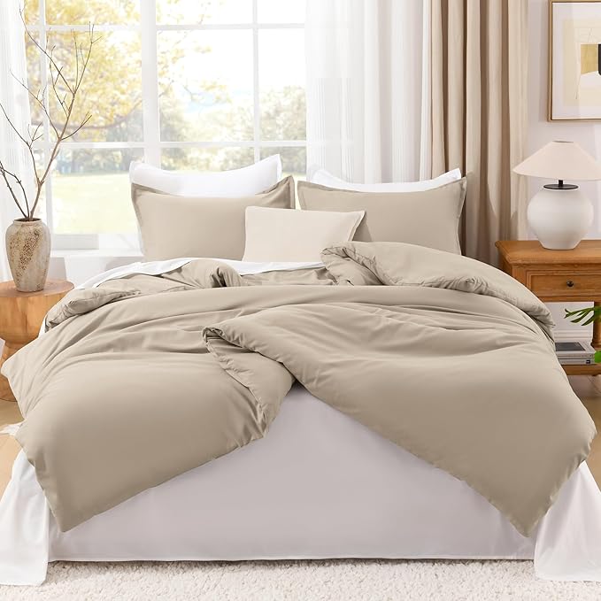 Litanika Oversized King Comforters Khaki Super King Plus Size, 3 Pieces Lightweight Solid Bedding Comforter Set, All Season Fluffy Bed Set (128x120In Comforter & 2 Pillowcases)