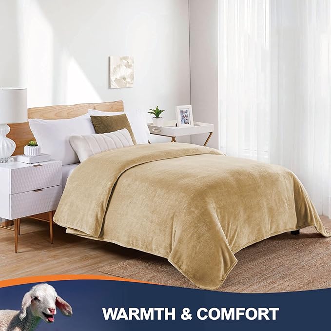 Walensee Fleece Blanket Plush Throw Fuzzy Lightweight (Throw Size 50x60 Tan Camel/Taupe) Super Soft Microfiber Flannel Blankets for Couch, Bed, Sofa Ultra Luxurious Warm and Cozy for All Seasons
