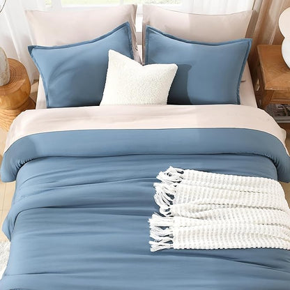 Litanika Grayish Blue Comforter Set California King Size, 3 Pieces Lightweight Solid Bedding Comforter Set, All Season Fluffy Bed Set (104x96In Comforter & 2 Pillowcases)
