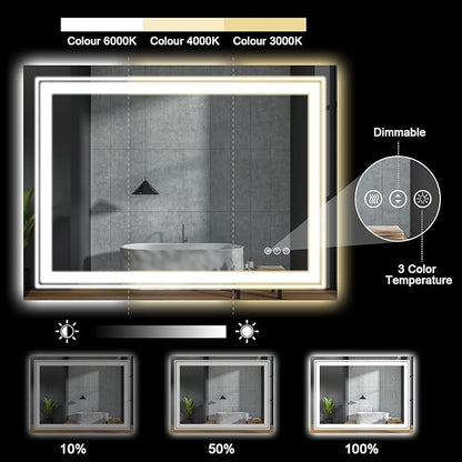 LED Bathroom Mirror, 60"X28" with Front and Backlit, Anti-Fog, Large Bathroom Vanity Mirror for Wall, Memory Function, Stepless Dimmable, Tempered Glass (Horizontal/Vertical)