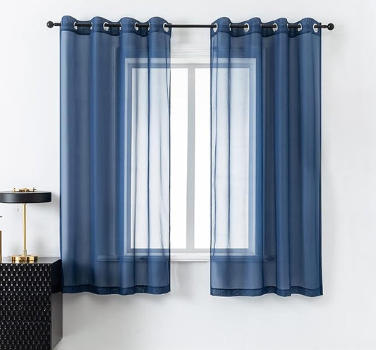 DUALIFE 72 Inch Length Navy Blue Curtains for Bedroom 2 Panels Set Semi Sheer Grommet Window Texture Soft Voile Sheer Curtains for Living Room Boys Playroom 52x72 Inches Long