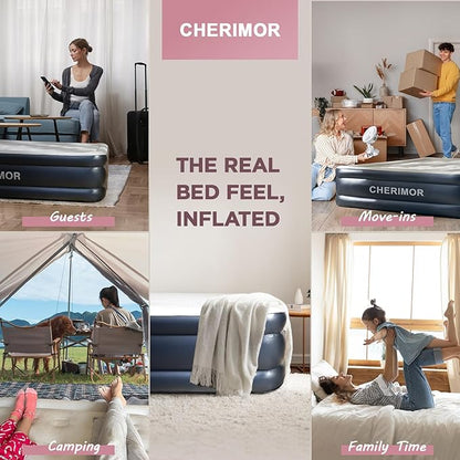 Queen Air Mattress with Built in Pump, 18" Elevated Height, 48Hr Leak-Tested, Honeycomb Coil Support, 800 lbs Capacity, Fast 3-Min Inflation–Blow Up Mattress for Guest Room & Sleepover