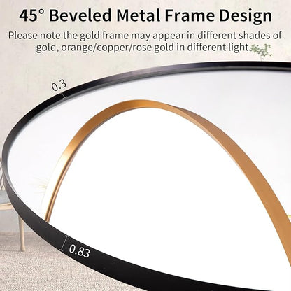 48" Round LED Bathroom Mirror, Wall Mounted Backlit Vanity Mirror with 45° Beveled Frame Lighted Mirror for Bedroom, Fog Free 3-Color Dimmable Lights Memory Function, Black