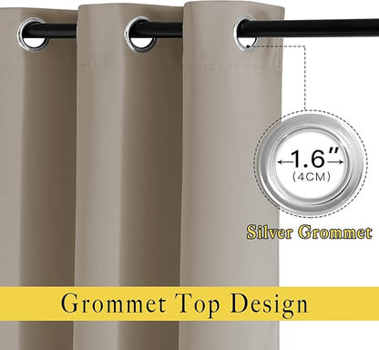NICETOWN Taupe Blackout Curtains for Living Room, Grommet Thermal Insulated Room Darkening Window Treatments Sound Proof Drapes for Bedroom/Boys Room, 2 Panels, W52 x L90