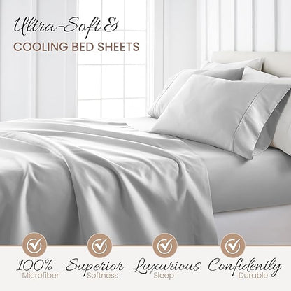 Linen Market Double-Brushed Microfiber Full Sheet Set 4 Piece – Oeko-TEX Certified Ultra Soft & Wrinkle-Free - 16" Deep Pocket Sheets - Easy Care Full Size - Light Gray