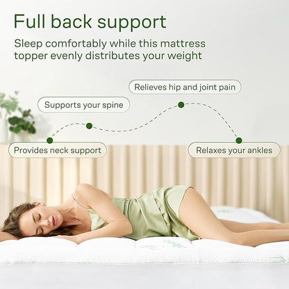 Ultra Soft King Size Mattress Topper - Viscose Made from Bamboo Pillow Top Mattress Pad for Back Pain Relief - Naturally Cooling for Hot Sleepers, Green
