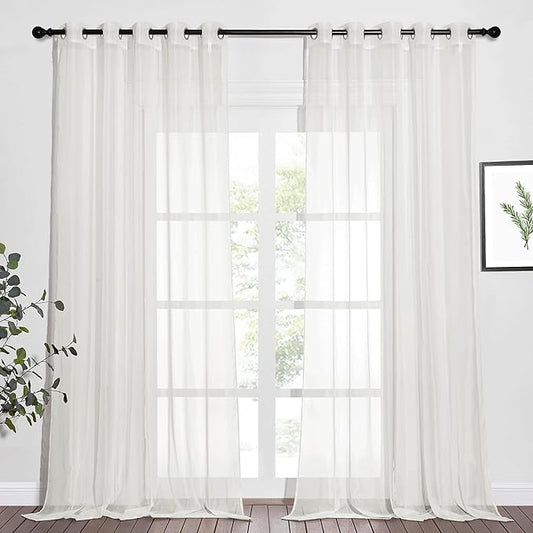 NICETOWN Voile Sheer Curtains for Bedroom Windows, Grommet Top Elegant Lightweight Window Drapes Airy Panels for Living Room/Home Office, Beige, Set of 2, W70 x L96