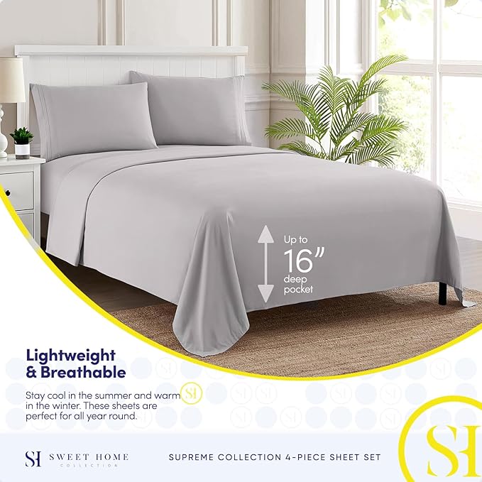 Full Size Sheet Sets - Breathable Luxury Sheets with Full Elastic & Secure Corner Straps Built In - 1800 Supreme Collection Extra Soft Deep Pocket Bedding Set, Sheet Set, Full, Silver