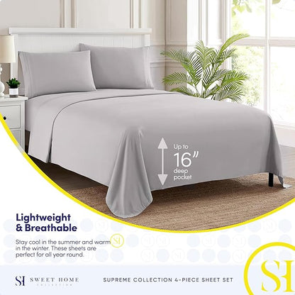 Full Size Sheet Sets - Breathable Luxury Sheets with Full Elastic & Secure Corner Straps Built In - 1800 Supreme Collection Extra Soft Deep Pocket Bedding Set, Sheet Set, Full, Silver