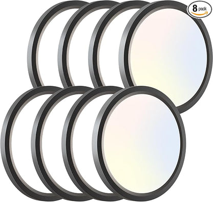 zemty 8Pack LED Ceiling Light Fixture 6.5 Inch, 12W 1200lm Ceiling Mount Light Fixtures, Adjustable 3000K 4000K 6500K, Round Flat Ceiling Lamp for Bathroom Closet Hallway Laundry (Black)