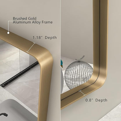 26x36 Gold Framed Mirror for Bathroom, Brushed Gold Mirror with Metal Frame, Modern Rectangle Brass Vanity Mirror for Wall, Shatterproof, Anti-Rust (Horizontal/Vertical)