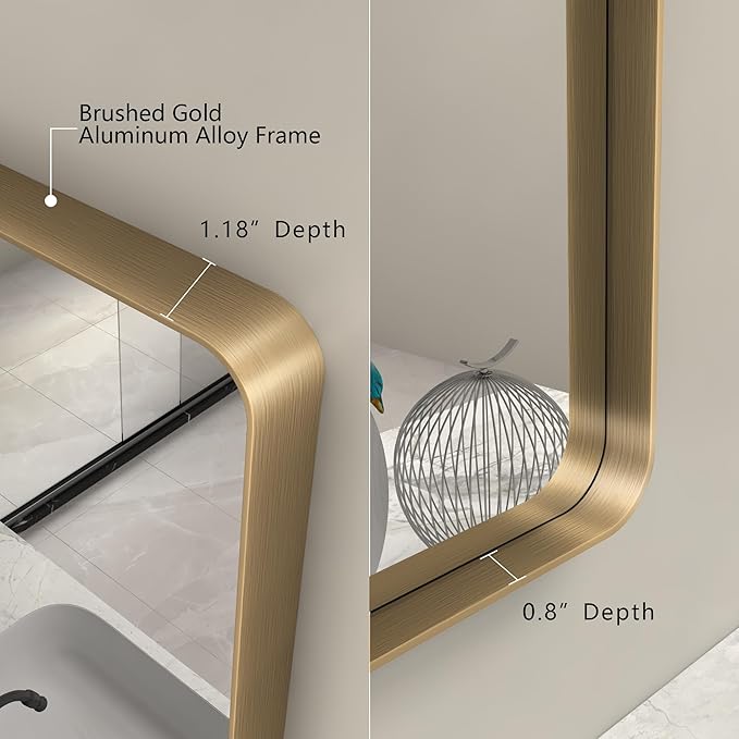 28x36 Gold Framed Mirror for Bathroom, Brushed Gold Mirror with Metal Frame, Modern Rectangle Brass Vanity Mirror for Wall, Shatterproof, Anti-Rust (Horizontal/Vertical)