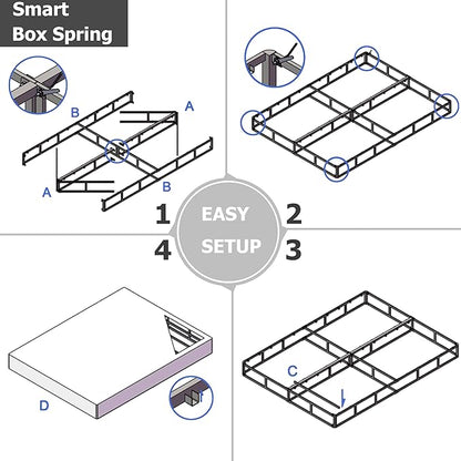 Full Box Spring 5 Inch Low Profile Heavy Duty Metal Frame Mattress Foundation Boxspring, Quiet Noise-Free,Easy Assembly