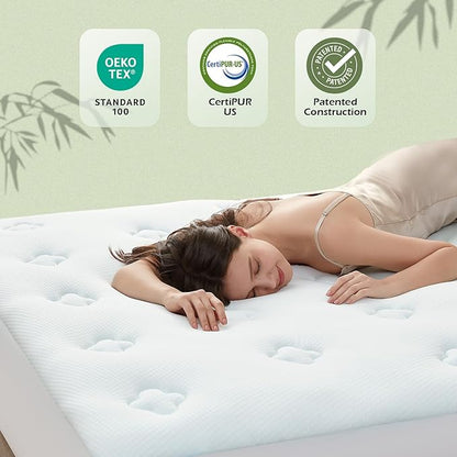 Hansleep College Dorm Twin XL Mattress Topper Viscose Derived from Bamboo, Memory Foam Pillow Top Mattress Topper Twin XL, Breathable Mattress Pad for Back Pain Relief, 39" x 80", White