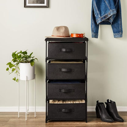 Juvale 4-Tier Fabric Dresser for Closet - 16.5 x 13 x 33 in, Black - Storage Cabinet with Drawers, Closet Drawers & Bedroom Storage