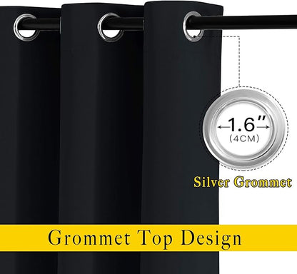 NICETOWN Blackout Curtains 63 inch Length 2 Panels Burg - Easy Care Solid Thermal Curtains Grommet Blackout Window Treatments for Bedroom/Kids Room (W52 x L63, Black)