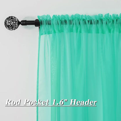 HUTO Turquoise Sheer Window Curtains Panels 52 Inches Wide by 96 Inches Long Rod Pocket Window Sheer Panels Drapes 2 Panels Curtains for Bedroom Living Room Nursery