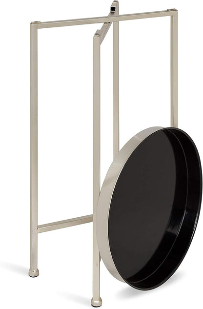 Kate and Laurel Celia Round Metal Foldable Tray Accent Table, 14" x 14" x 25.75", Black and Silver, Modern Minimalist Design and Magnetic Tabletop