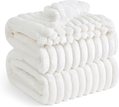 Bedsure GentleSoft California King Size White Fleece Blanket for Bed - Cozy Soft Blankets for Women, Cute Large Throws for Girls, Off White, 102x96 Inches